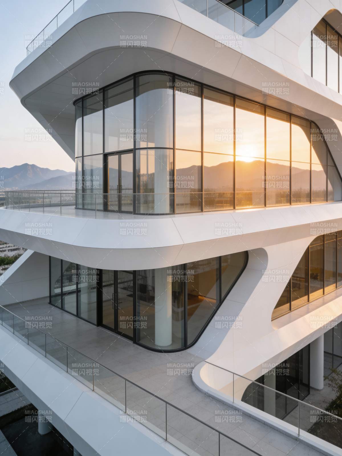 现代建筑日落美景图片