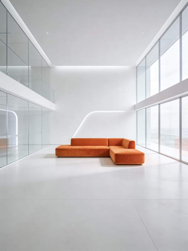 极简空间橙色沙发图片