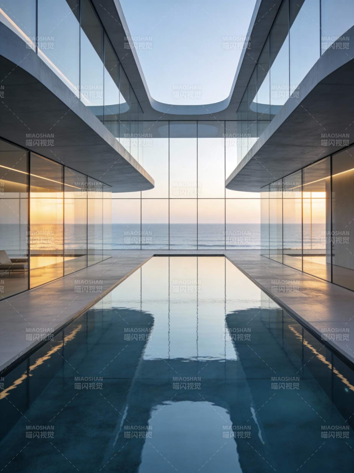 海景泳池日落时分图片