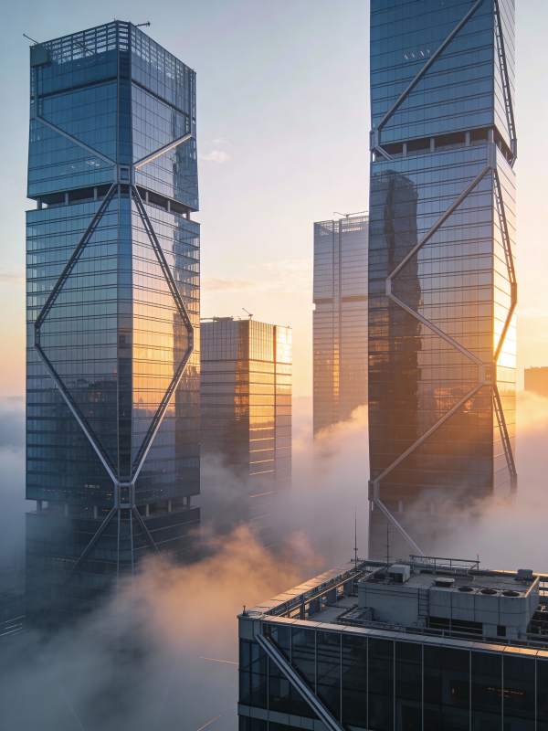 云雾中的摩天大楼图片