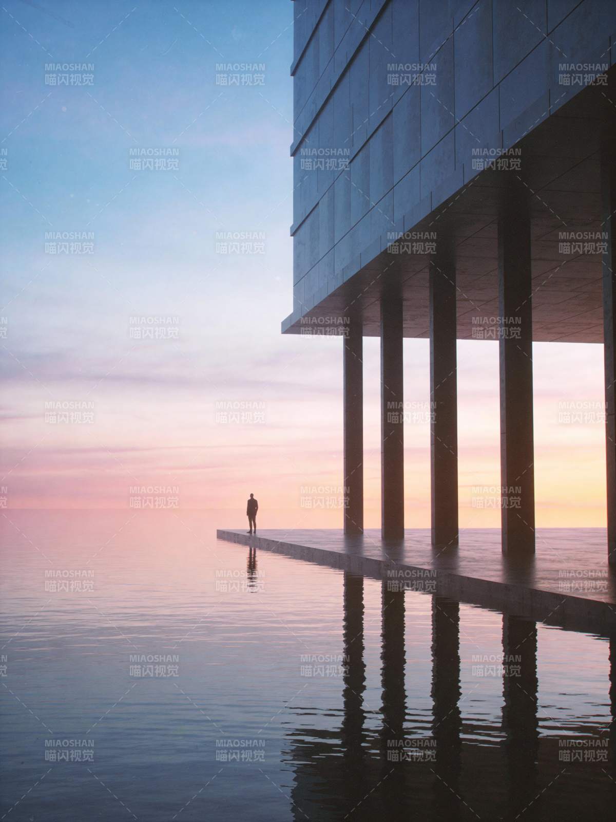 水天一色 孤影伫立图片