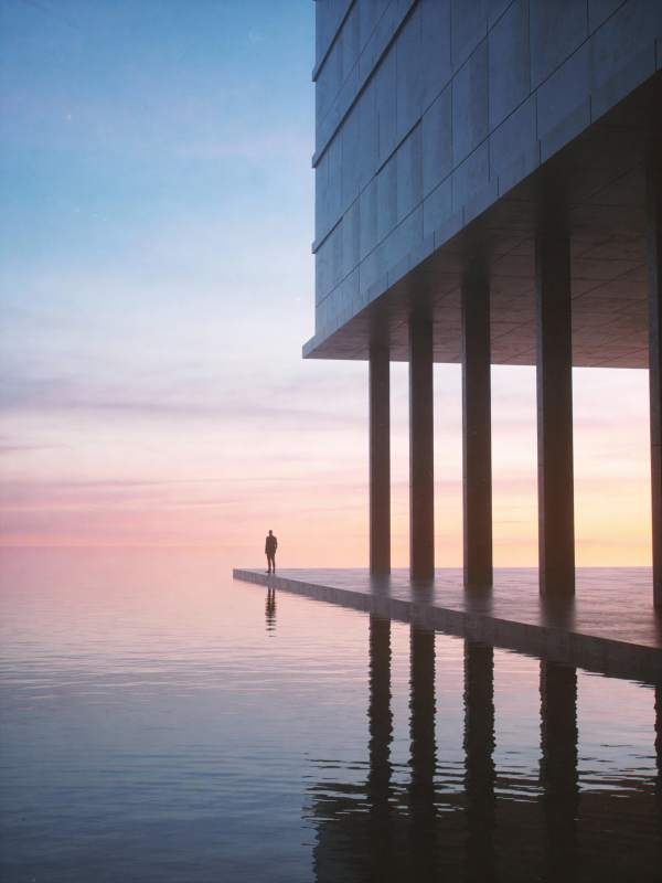 水天一色 孤影伫立图片