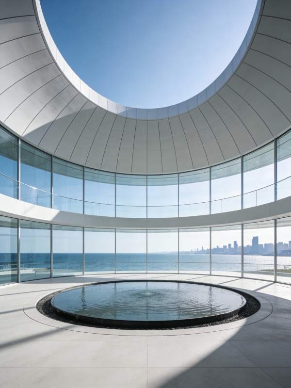 圆形天窗观海景图片