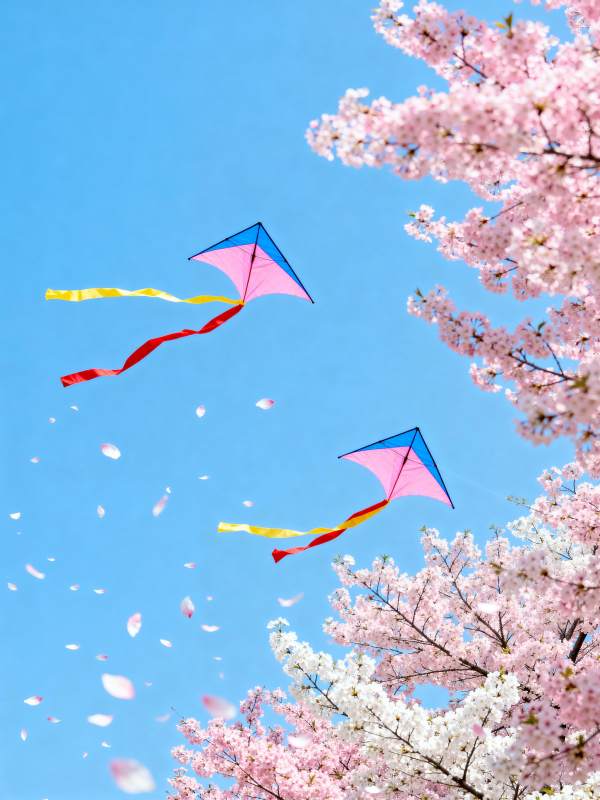 风筝飞舞樱花飘图片
