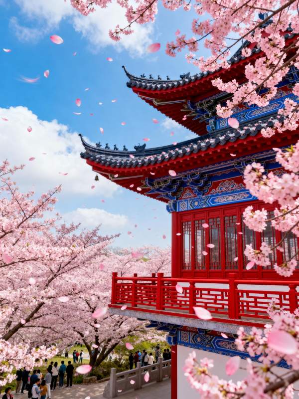 樱花映古亭图片