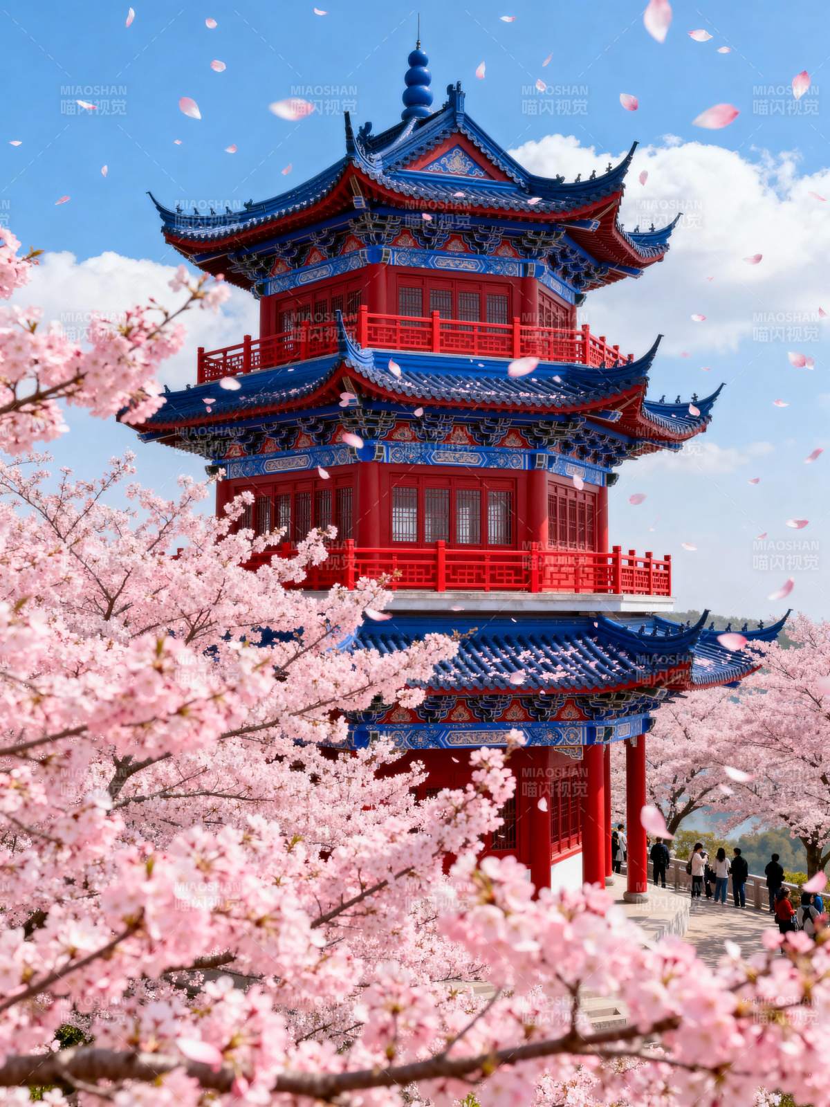 樱花塔影图片