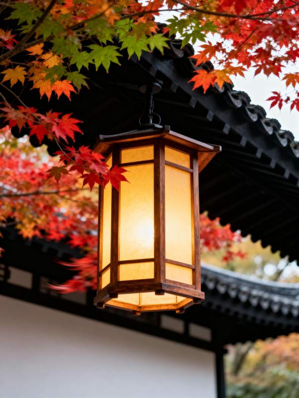 秋灯映枫图片