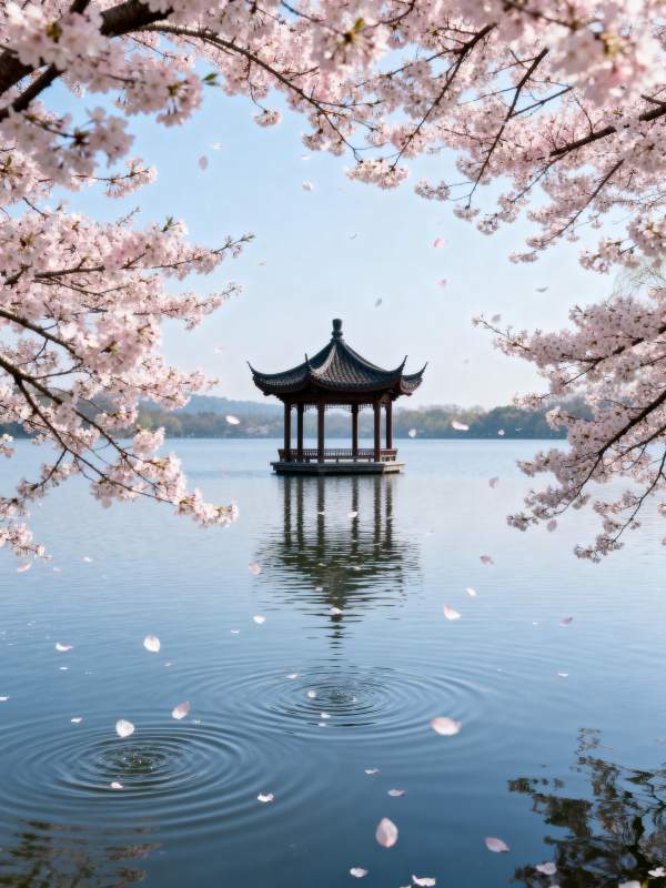樱花亭影湖中图片