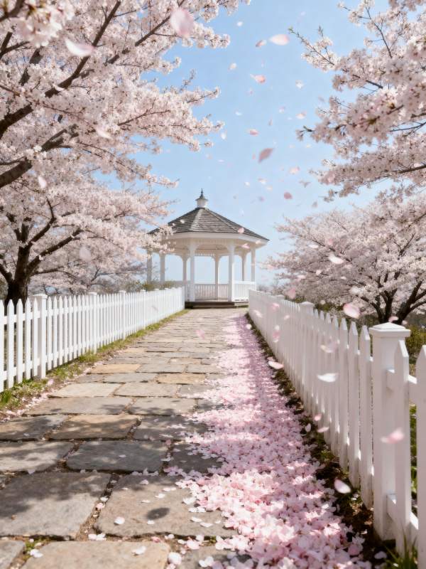 樱花小径 亭影如画图片