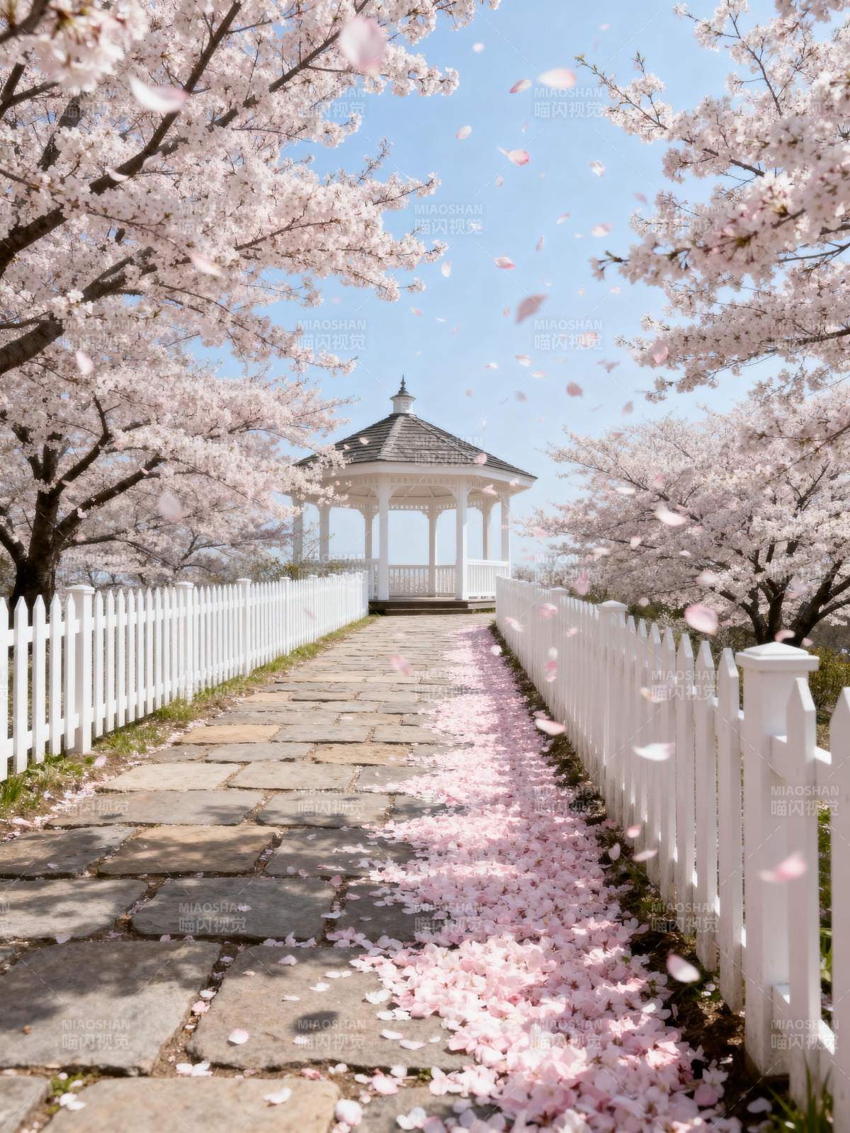 樱花小径 亭影如画图片