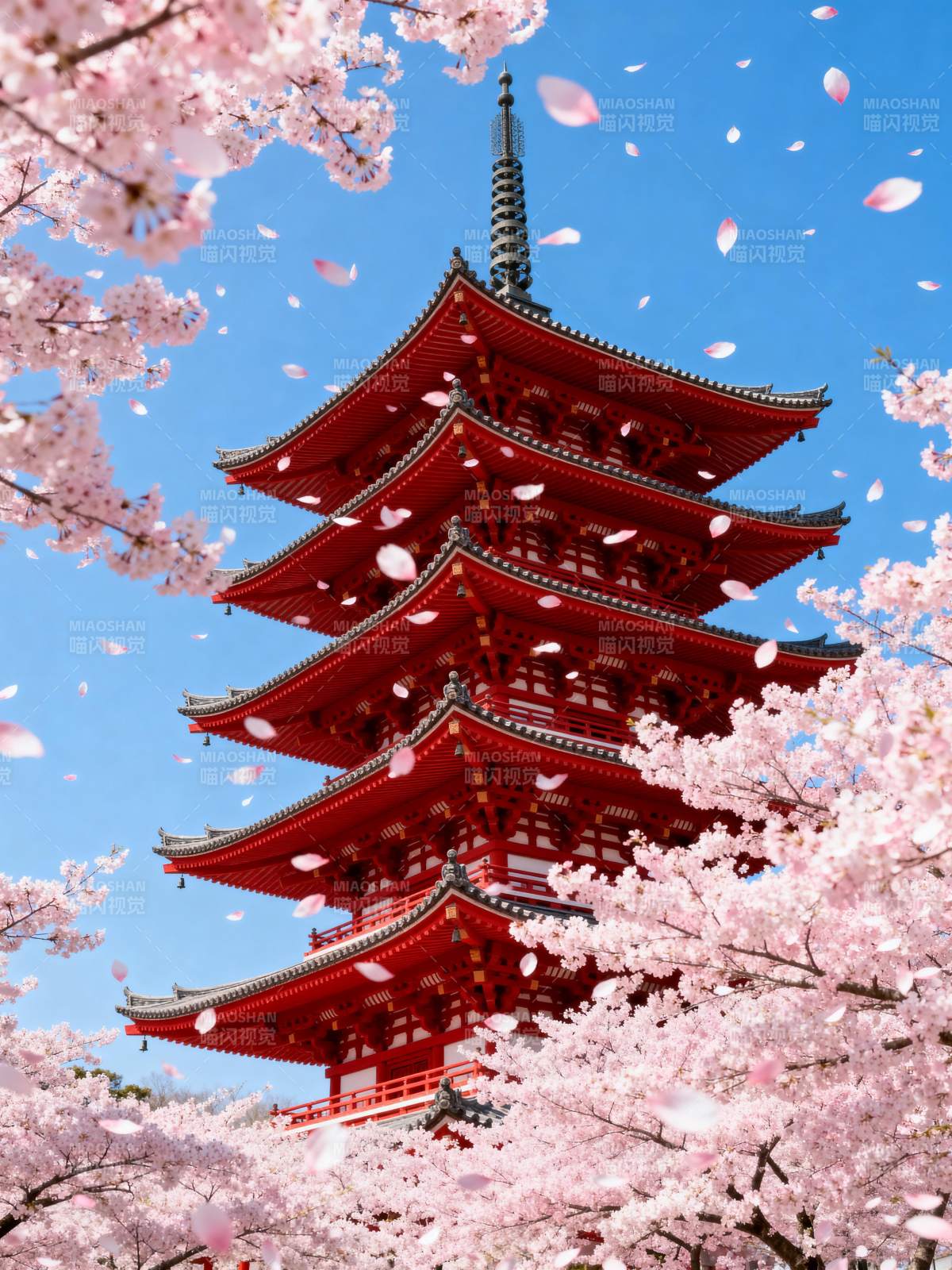 樱花映塔 春意盎然图片