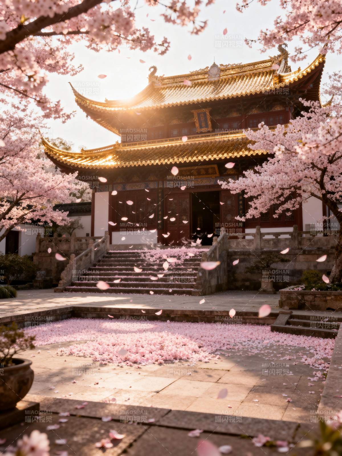 樱花纷飞古寺春图片