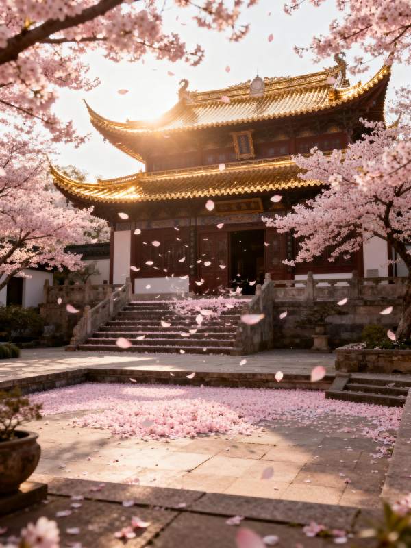 樱花纷飞古寺春图片