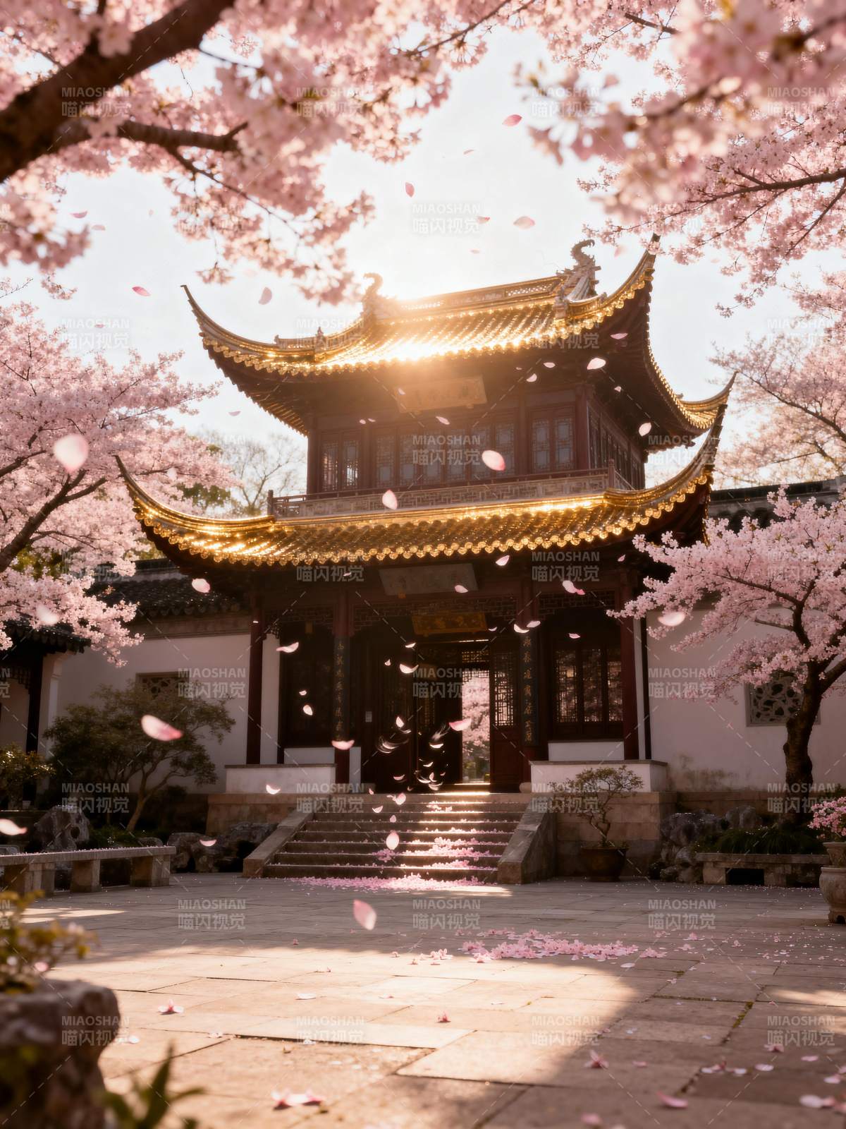 樱花映古亭图片