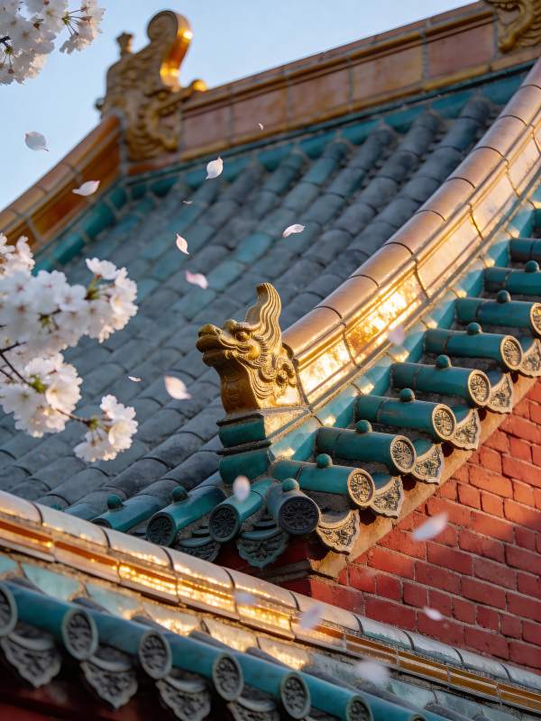 飞檐樱花共舞图片