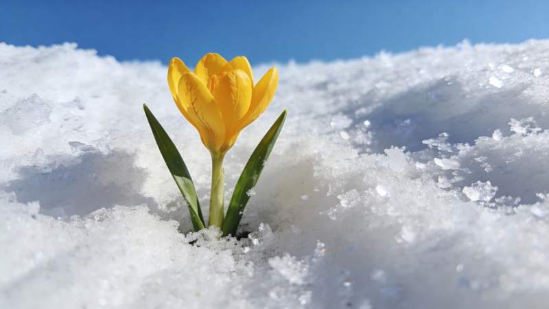 雪中绽放的黄花图片