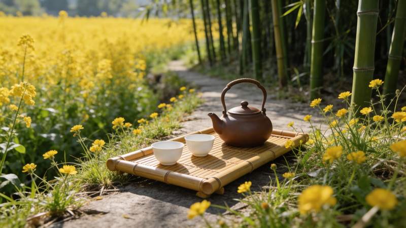 茶香花海竹影图片