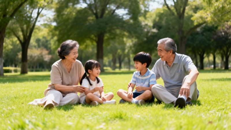 三代同堂公园野餐图片