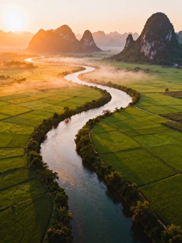 晨曦河谷田园图片