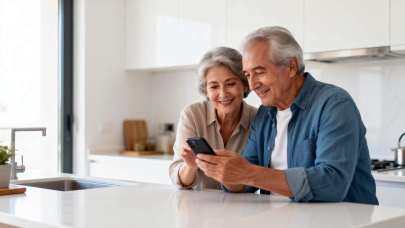 老夫妇共看手机图片