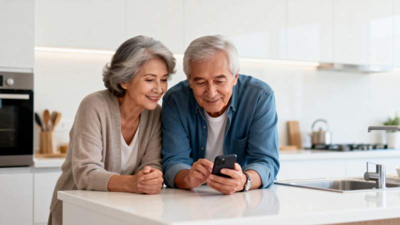 老夫妇共赏手机图片