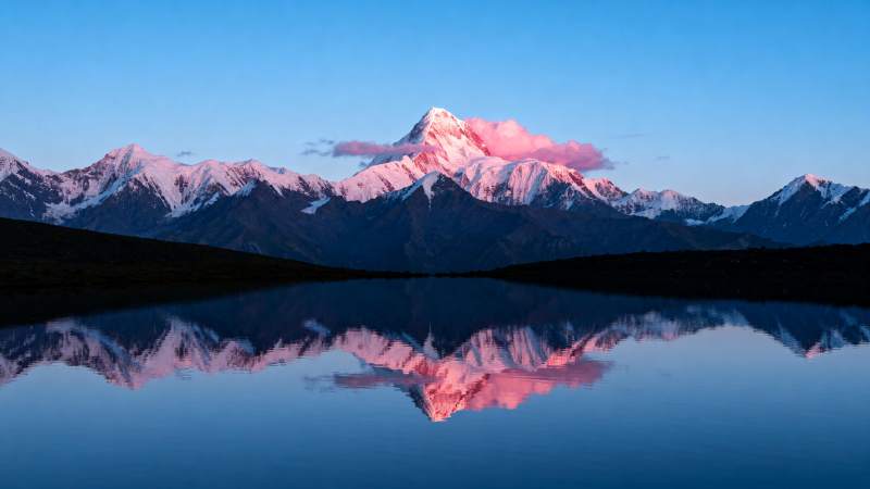 雪山倒影湖中图片