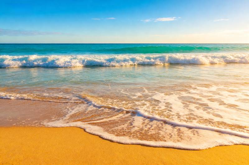 金色沙滩海浪轻拍图片