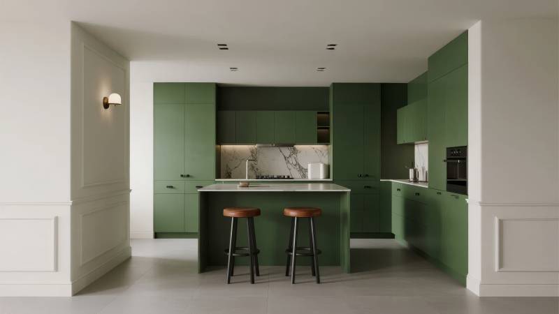 现代绿色厨房设计图片