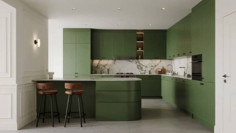 绿色现代厨房设计图片