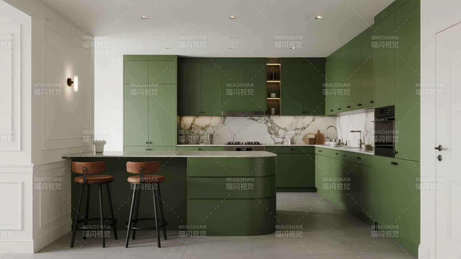 绿色现代厨房设计图片