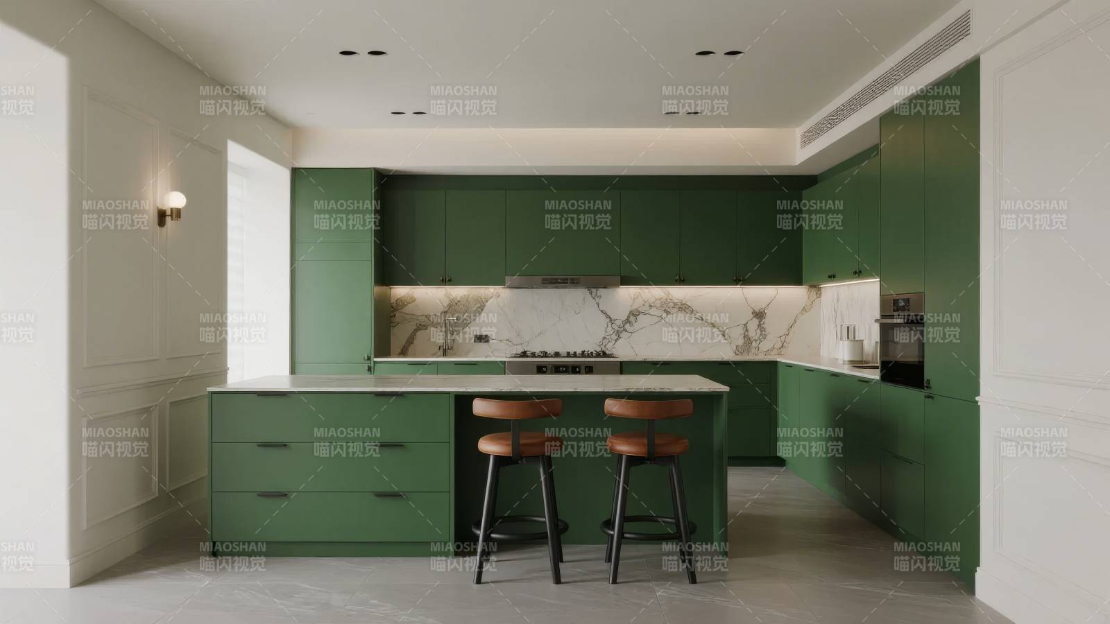 现代绿色厨房设计图片