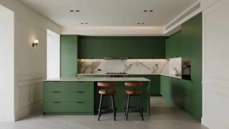现代绿色厨房设计图片