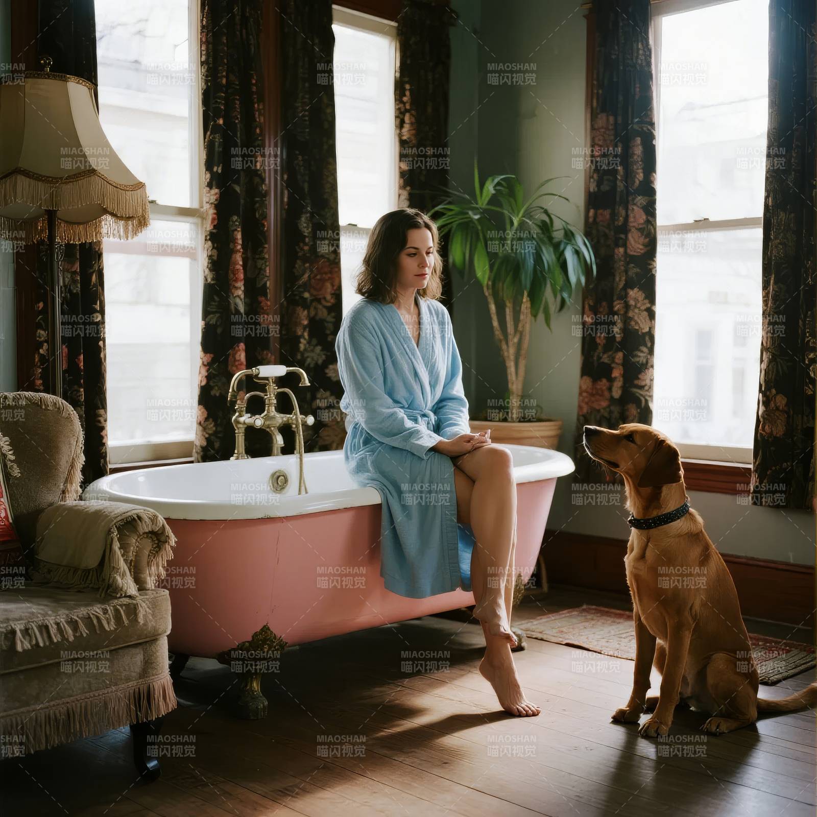 浴缸边的宁静时光图片