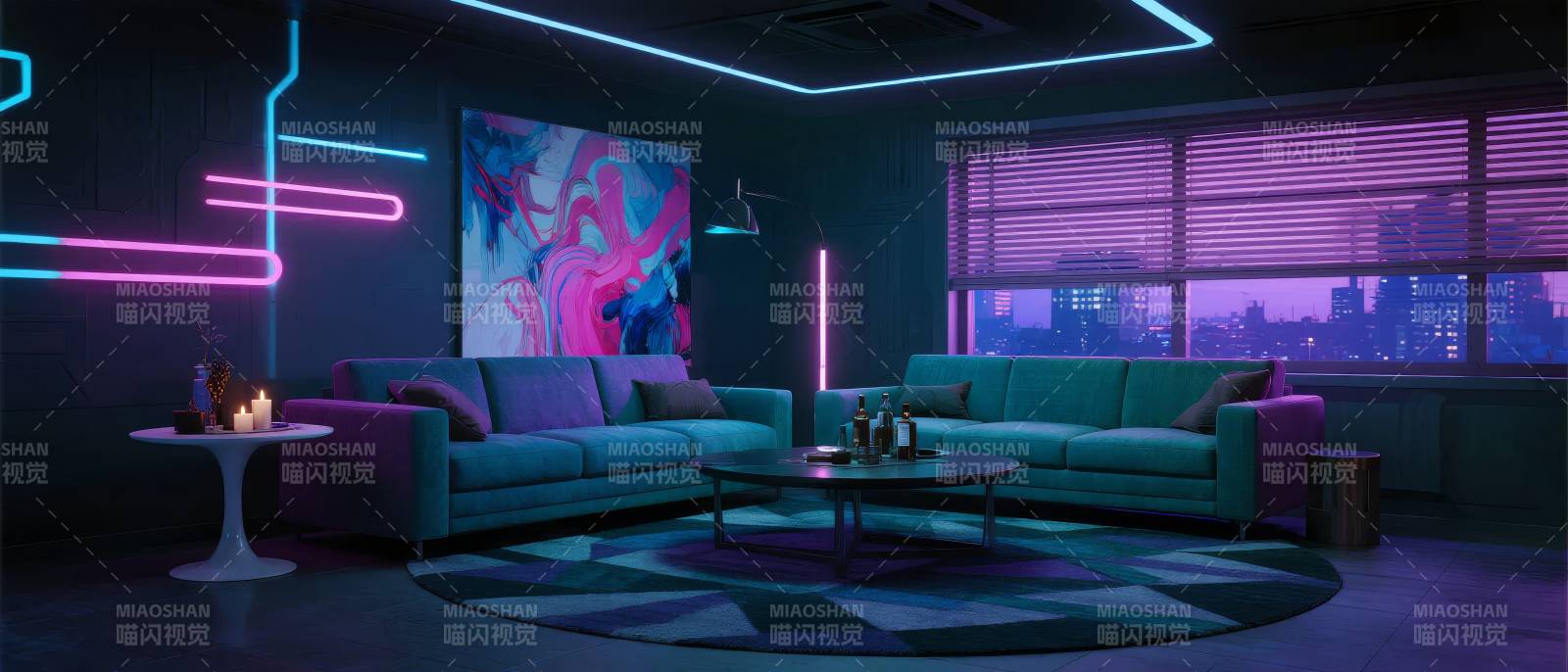 霓虹夜景客厅图片