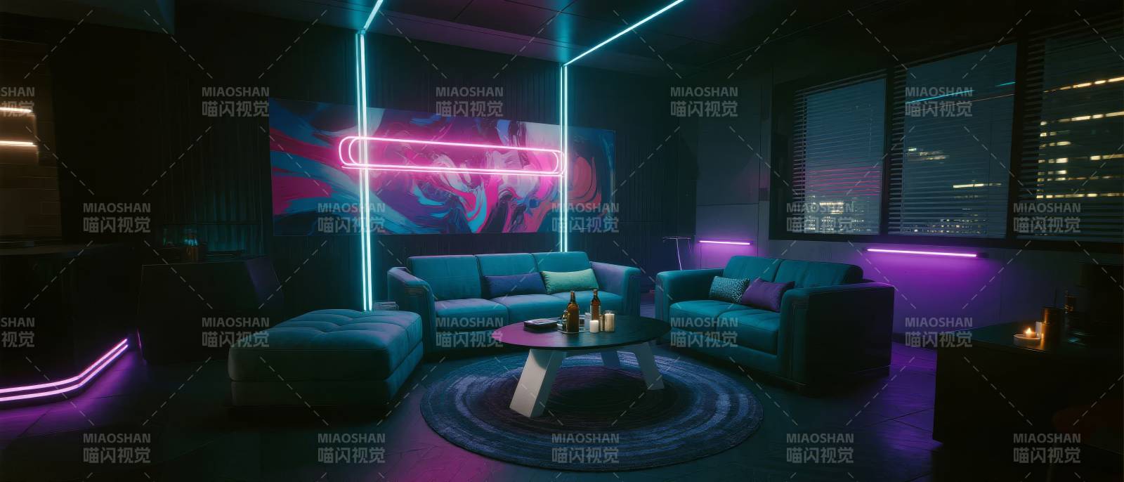 霓虹夜景客厅图片