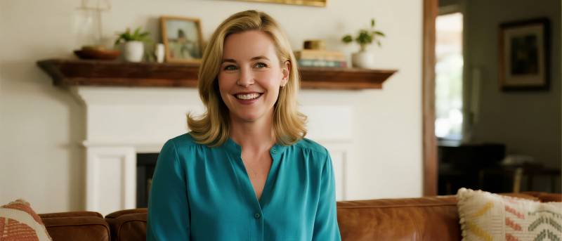 微笑女子客厅中图片