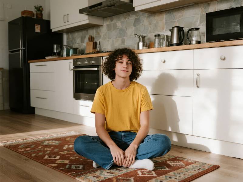 厨房静坐的青年图片