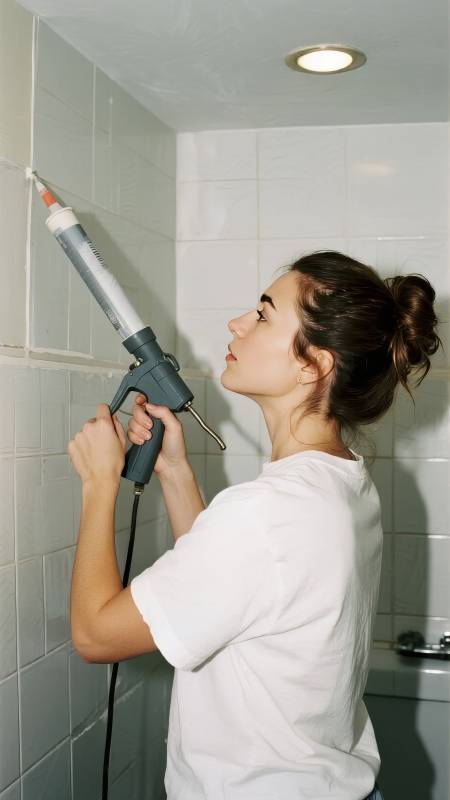 女子正在打胶图片