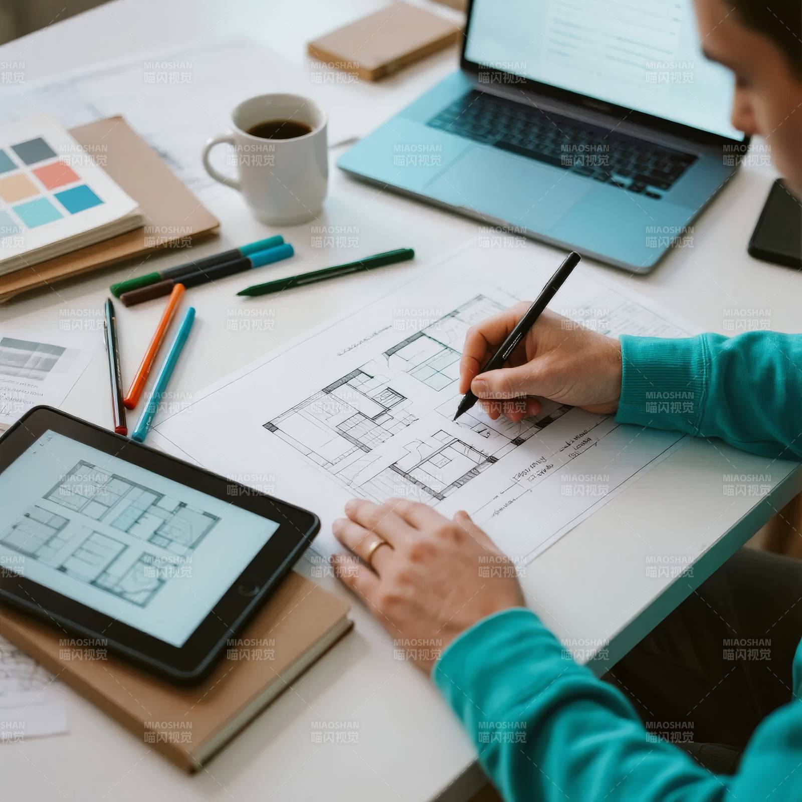 设计师绘图工作场景图片