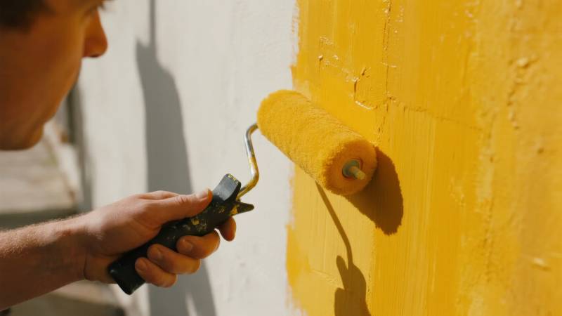 滚刷涂黄墙图片