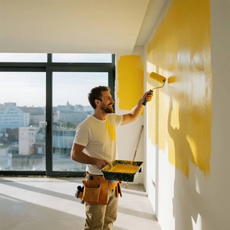 男子正在刷墙图片