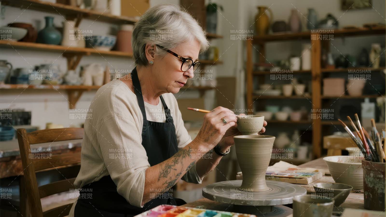 陶艺匠人专注创作图片