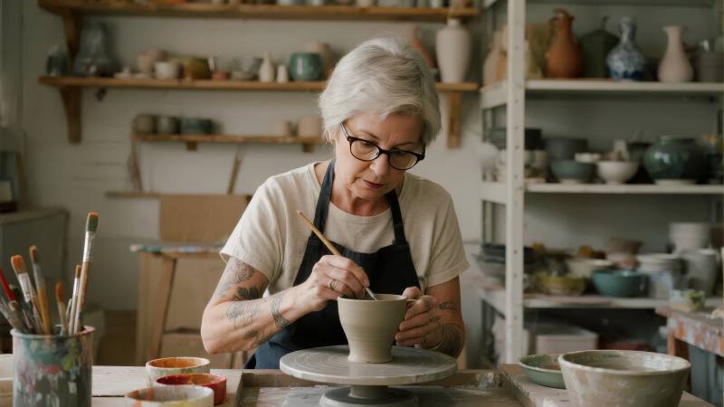 陶艺师专注创作图片