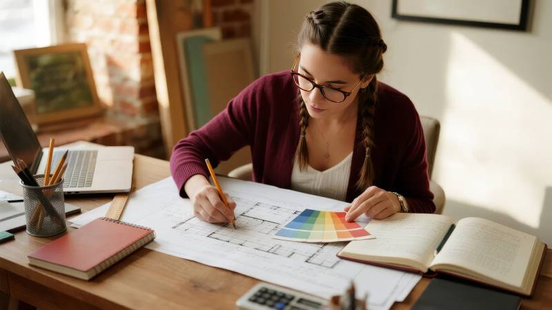 专注设计的女性图片