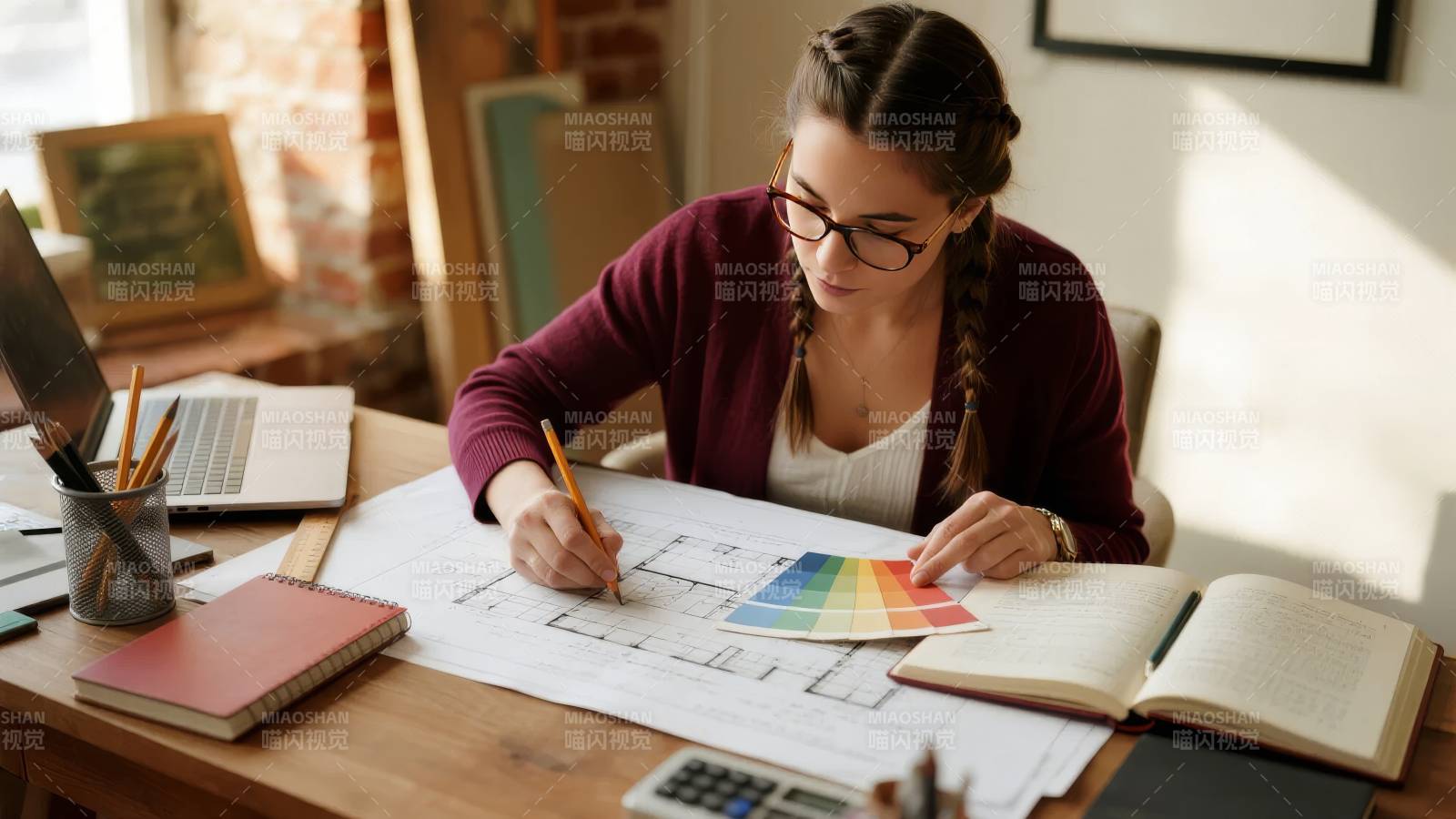 专注设计的女性图片