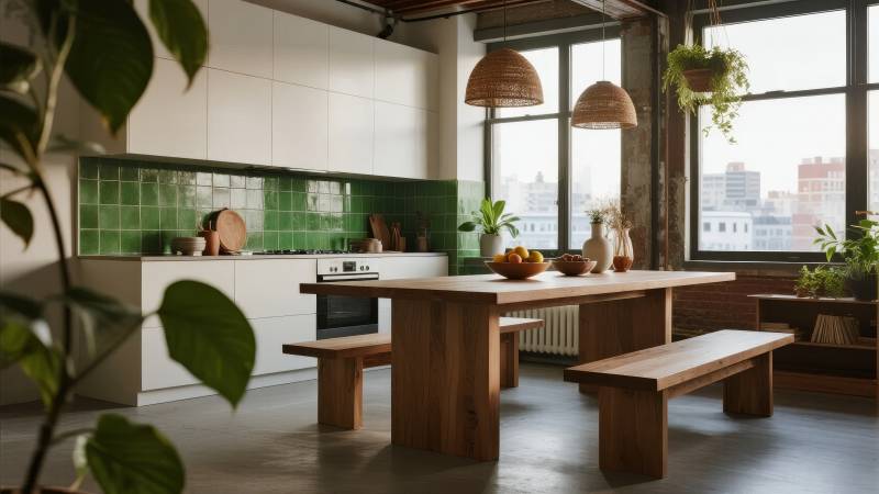 现代厨房绿意盎然图片