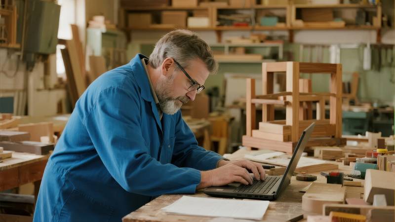 木匠专注工作图片