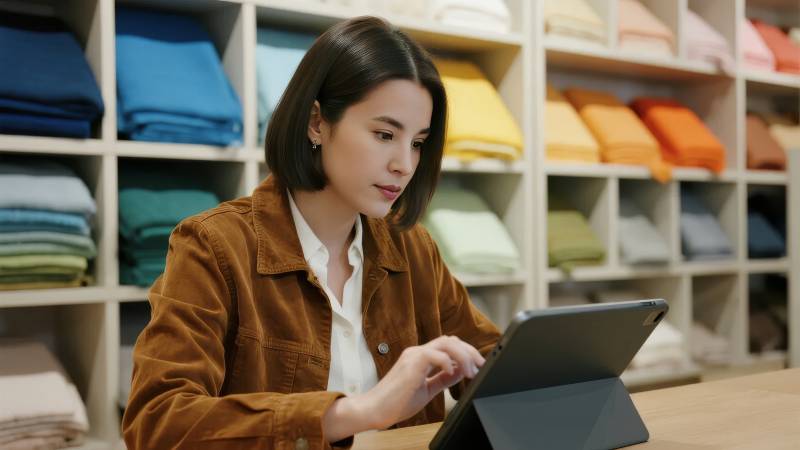 女子在店中使用平板图片