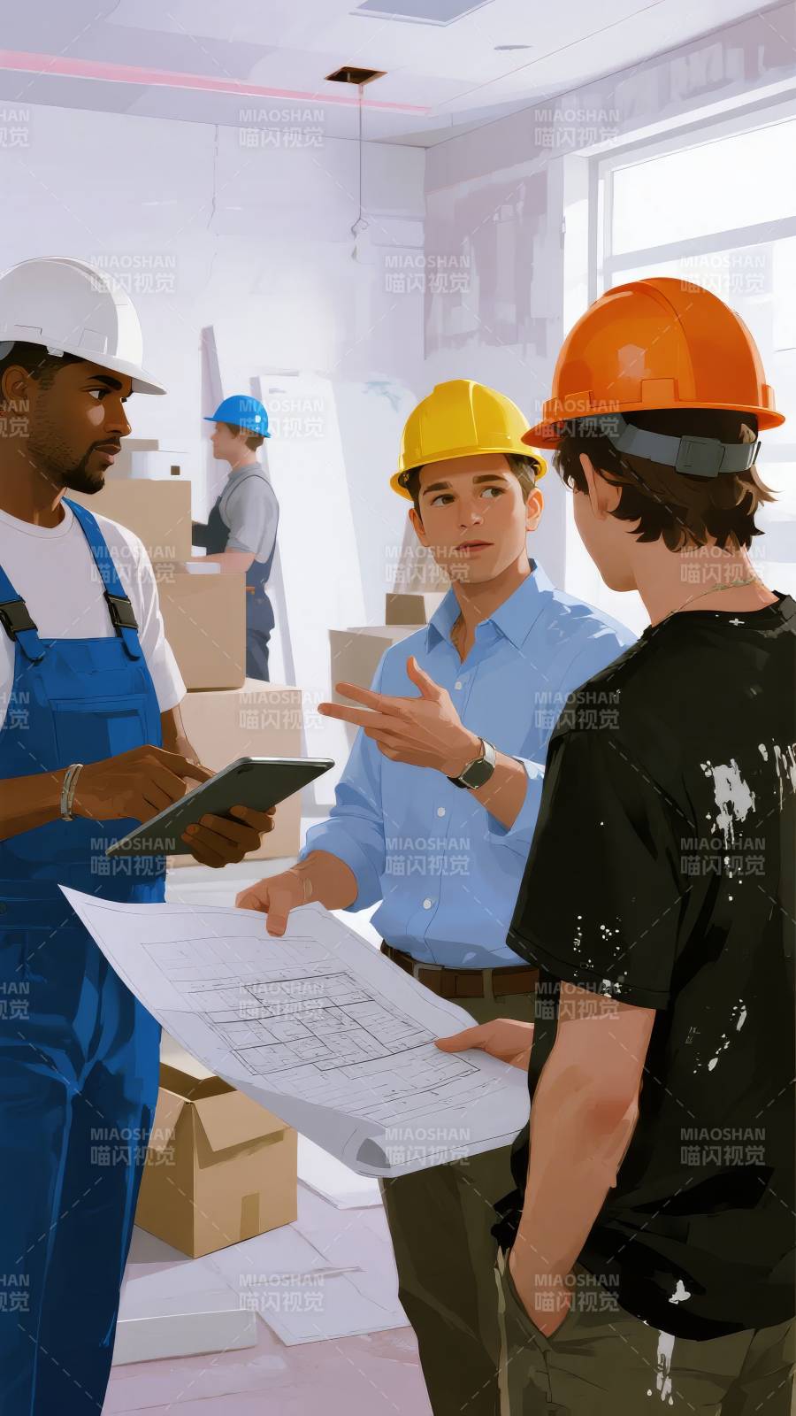 工地讨论施工图图片