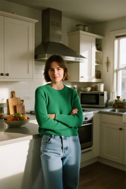 厨房里的绿色身影图片